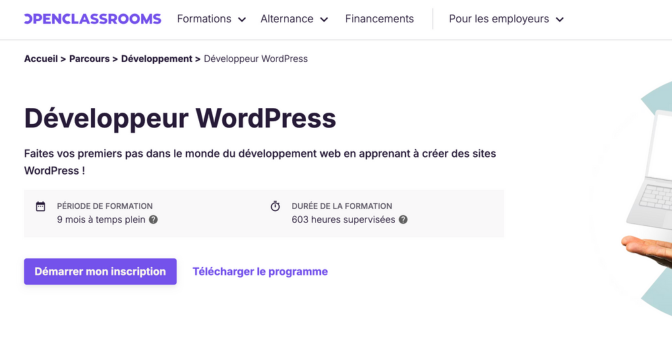 Formation payante Wordpress - OpenClasserooms -
